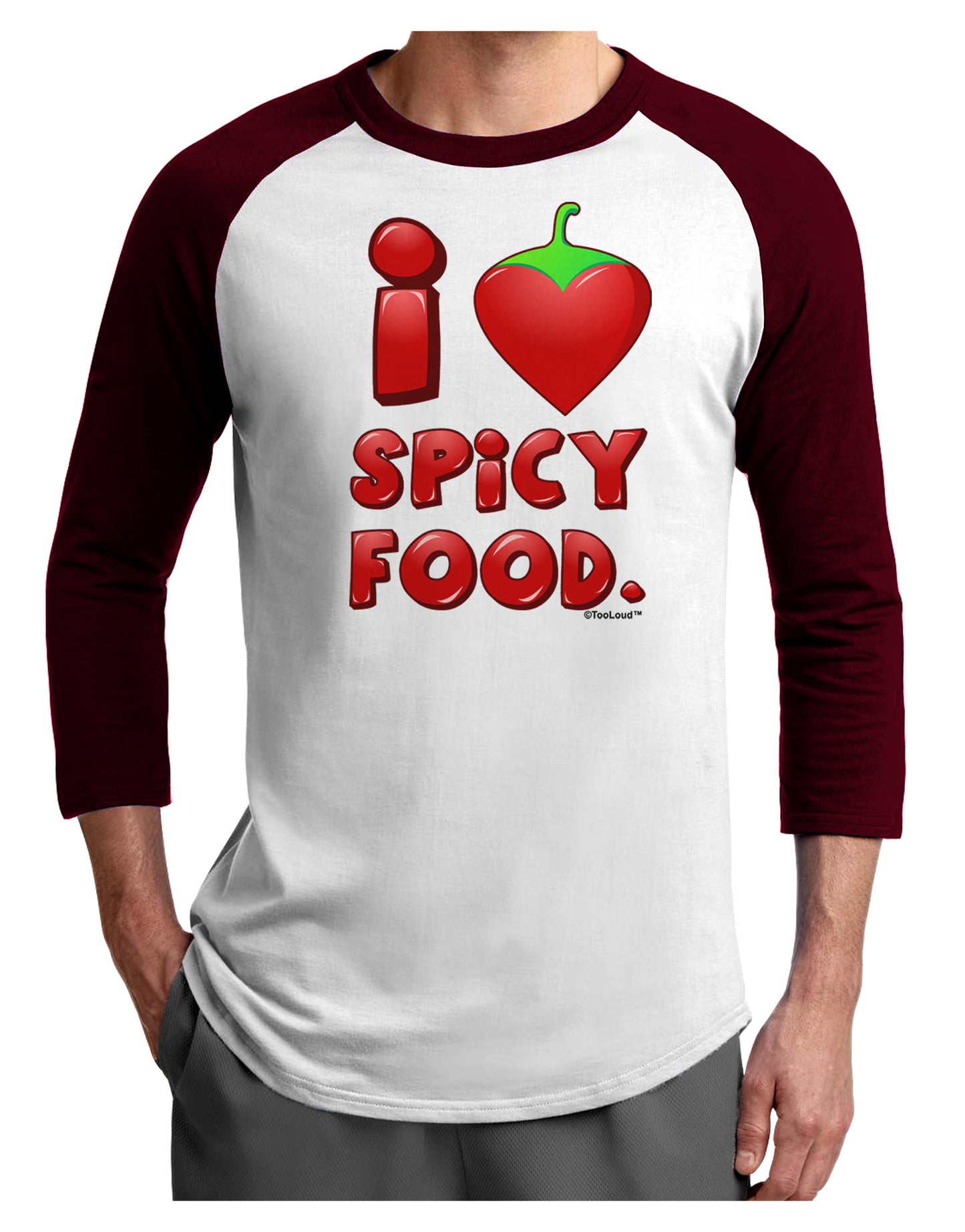 I Heart Spicy Food Adult Raglan Shirt-TooLoud-White-Cardinal-X-Small-Davson Sales