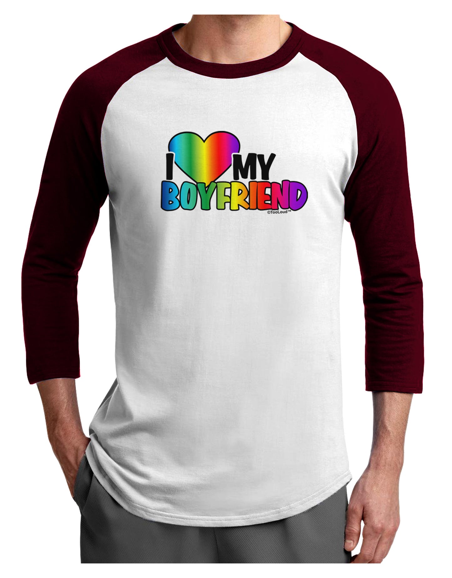 I Heart My Boyfriend - Rainbow Adult Raglan Shirt-Raglan Shirt-TooLoud-White-Cardinal-X-Small-Davson Sales