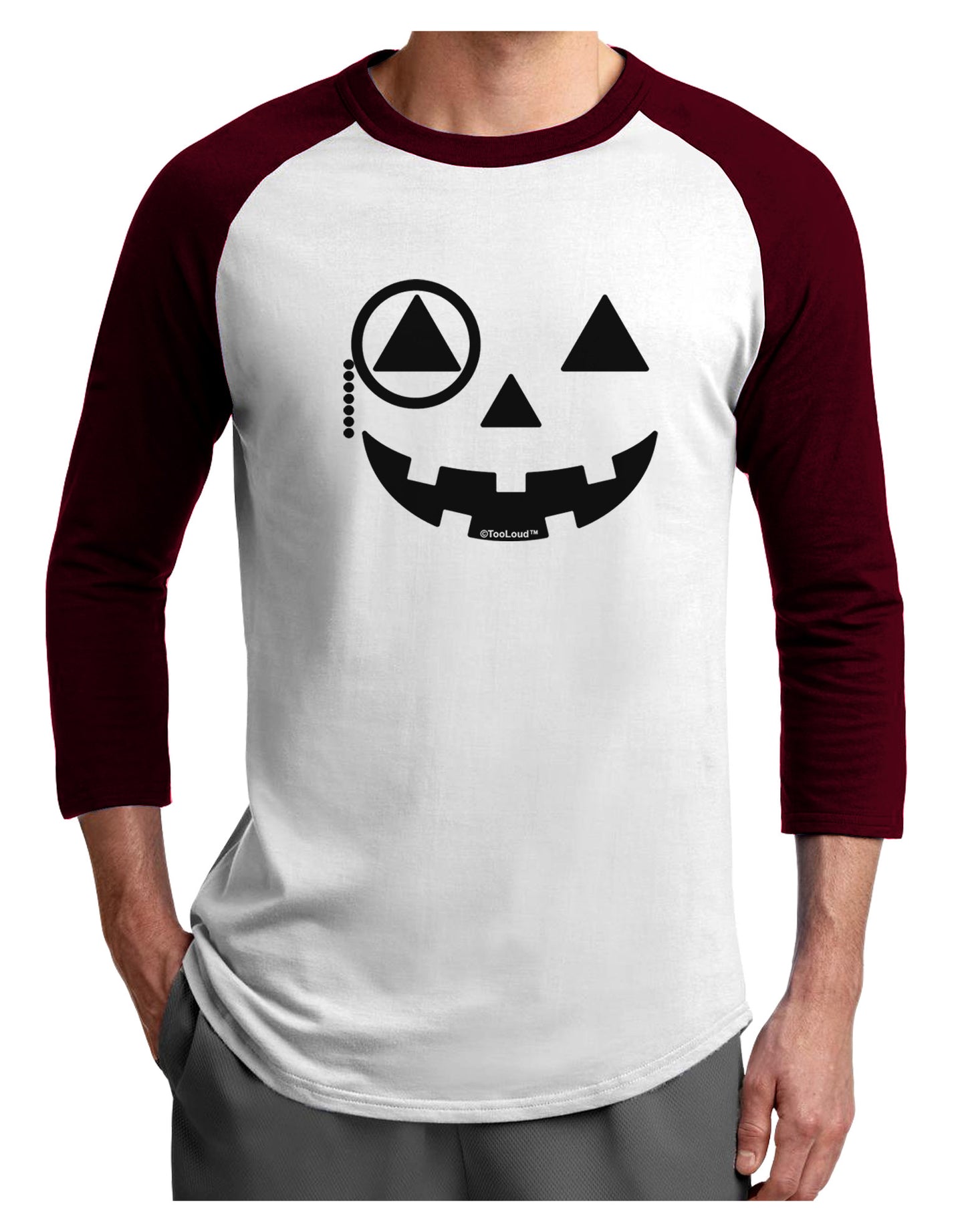 Monocle Jack-o-Lantern B-W Adult Raglan Shirt-TooLoud-White-Cardinal-X-Small-Davson Sales