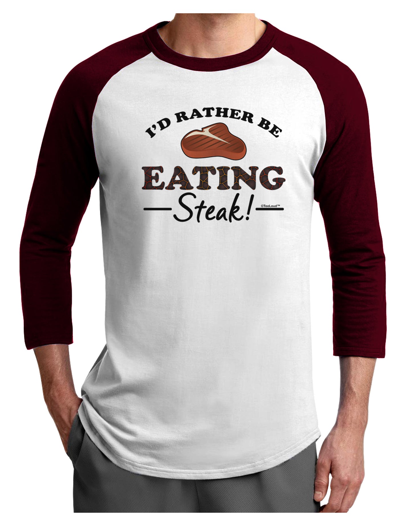 I'd Rather - Steak Adult Raglan Shirt-Raglan Shirt-TooLoud-White-Cardinal-X-Small-Davson Sales