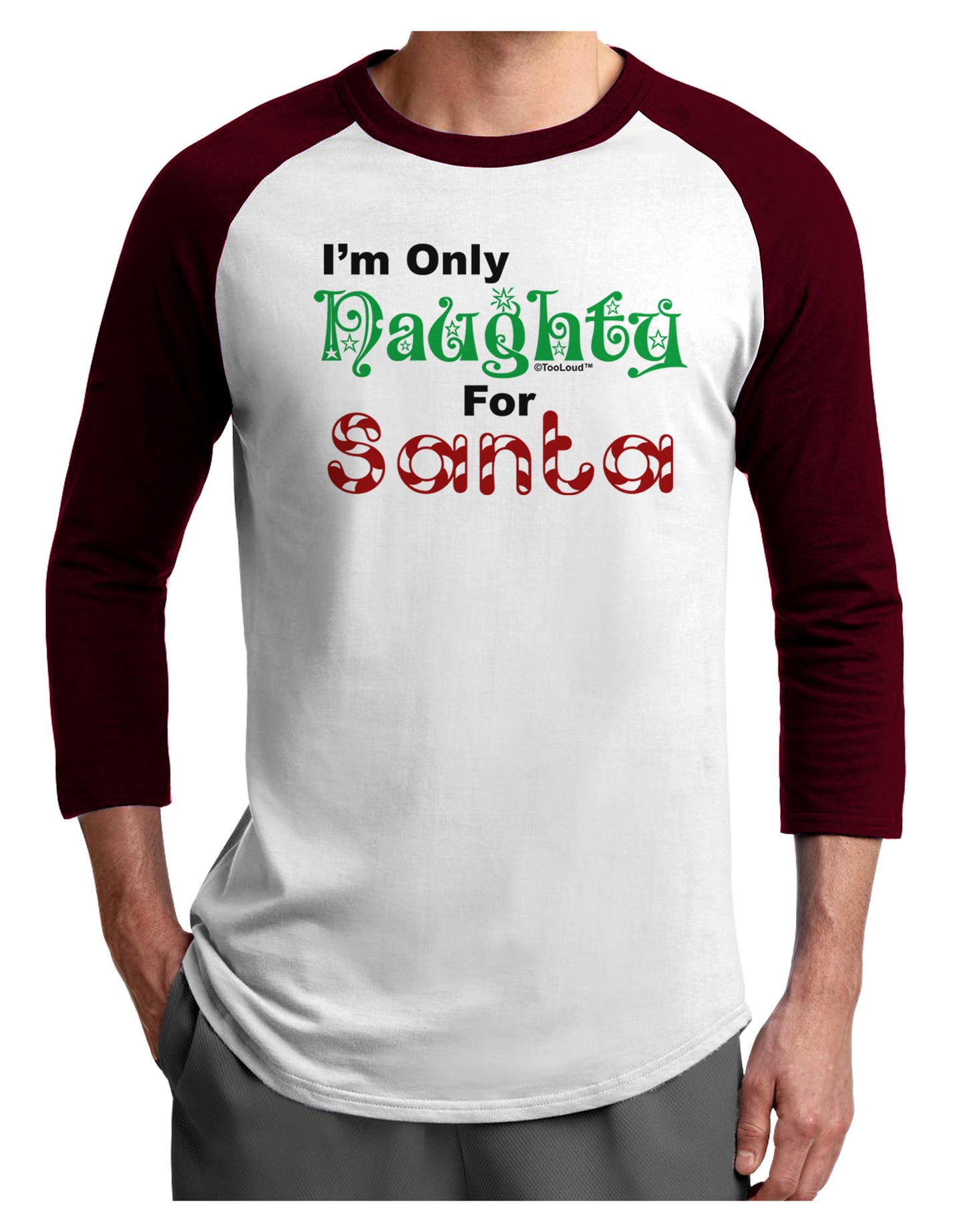 Naughty For Santa Adult Raglan Shirt-Raglan Shirt-TooLoud-White-Cardinal-X-Small-Davson Sales