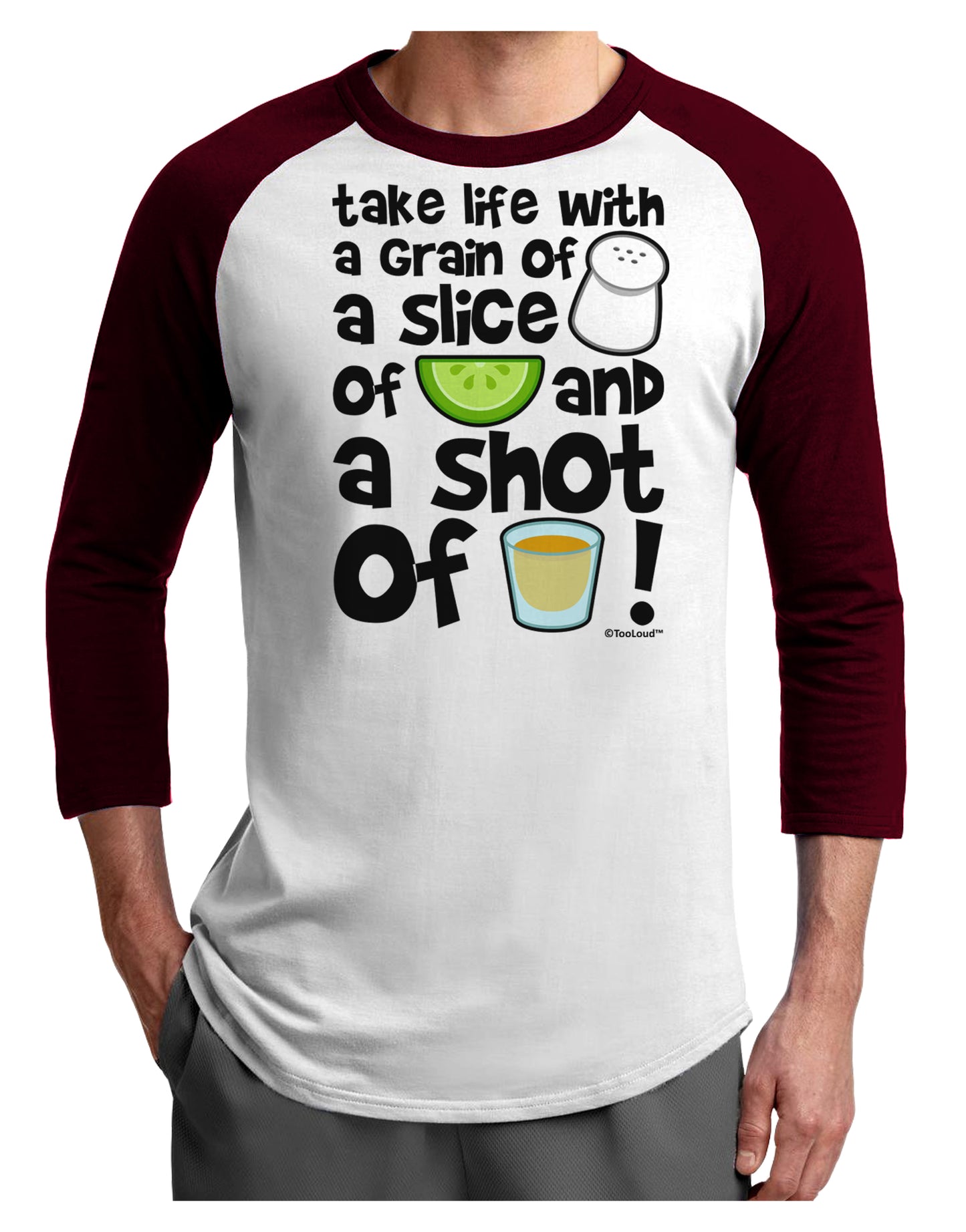 Take Life with a Grain of Salt and a Shot of Tequila Adult Raglan Shirt by TooLoud-TooLoud-White-Cardinal-X-Small-Davson Sales