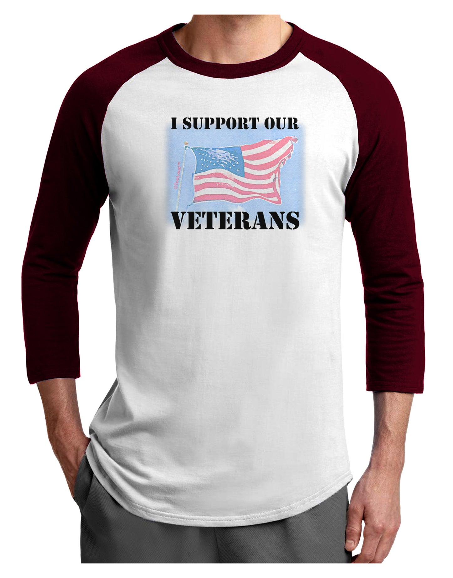 Support Our Veterans Adult Raglan Shirt-Raglan Shirt-TooLoud-White-Cardinal-X-Small-Davson Sales