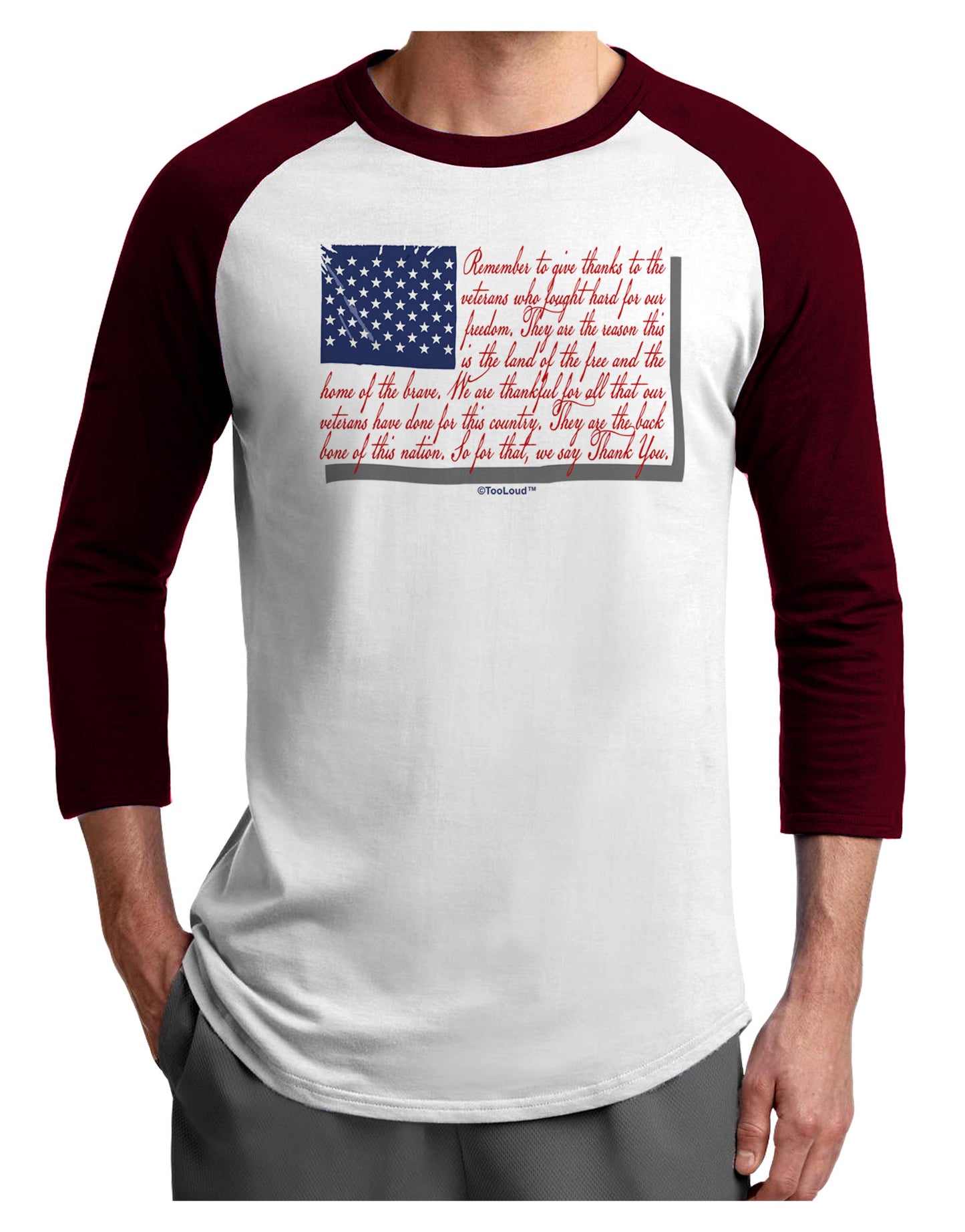 Veterans Scripted Flag Adult Raglan Shirt-Raglan Shirt-TooLoud-White-Cardinal-X-Small-Davson Sales
