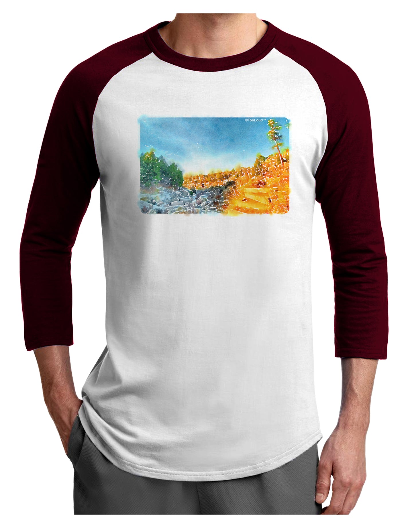 Castlewood Canyon Watercolor Adult Raglan Shirt-Raglan Shirt-TooLoud-White-Cardinal-X-Small-Davson Sales