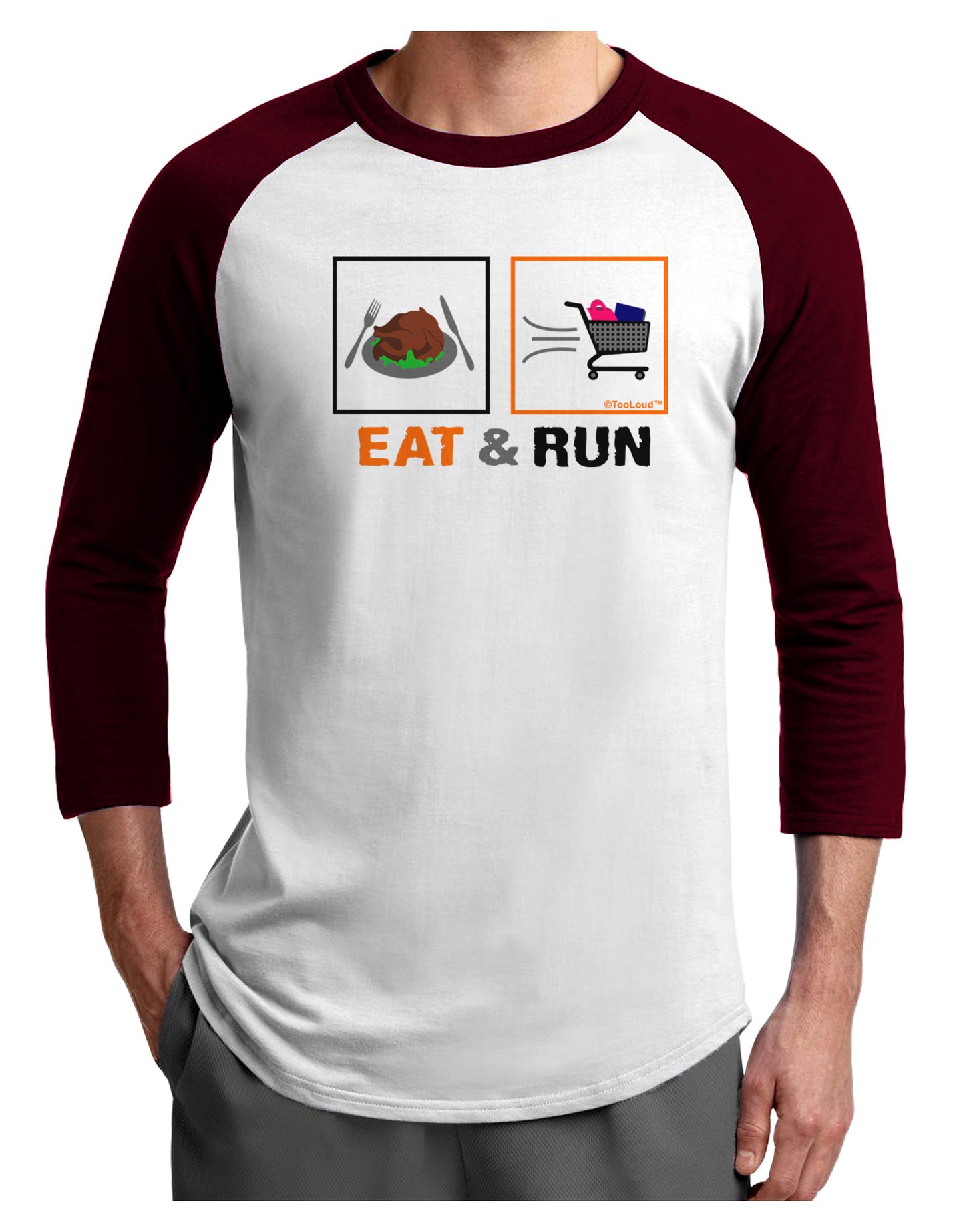Eat & Run Black Friday Adult Raglan Shirt-Raglan Shirt-TooLoud-White-Cardinal-X-Small-Davson Sales