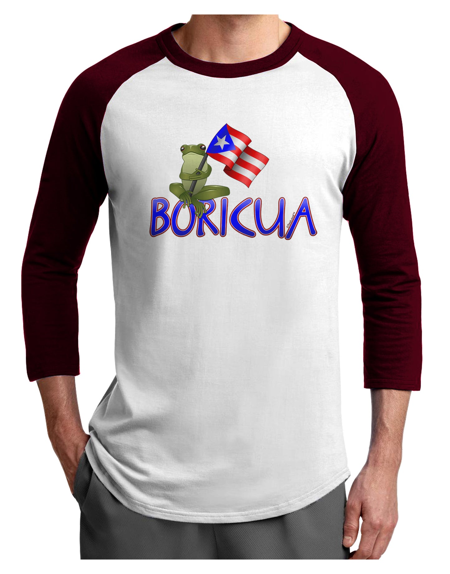 Coqui Boricua Adult Raglan Shirt-Raglan Shirt-TooLoud-White-Cardinal-X-Small-Davson Sales