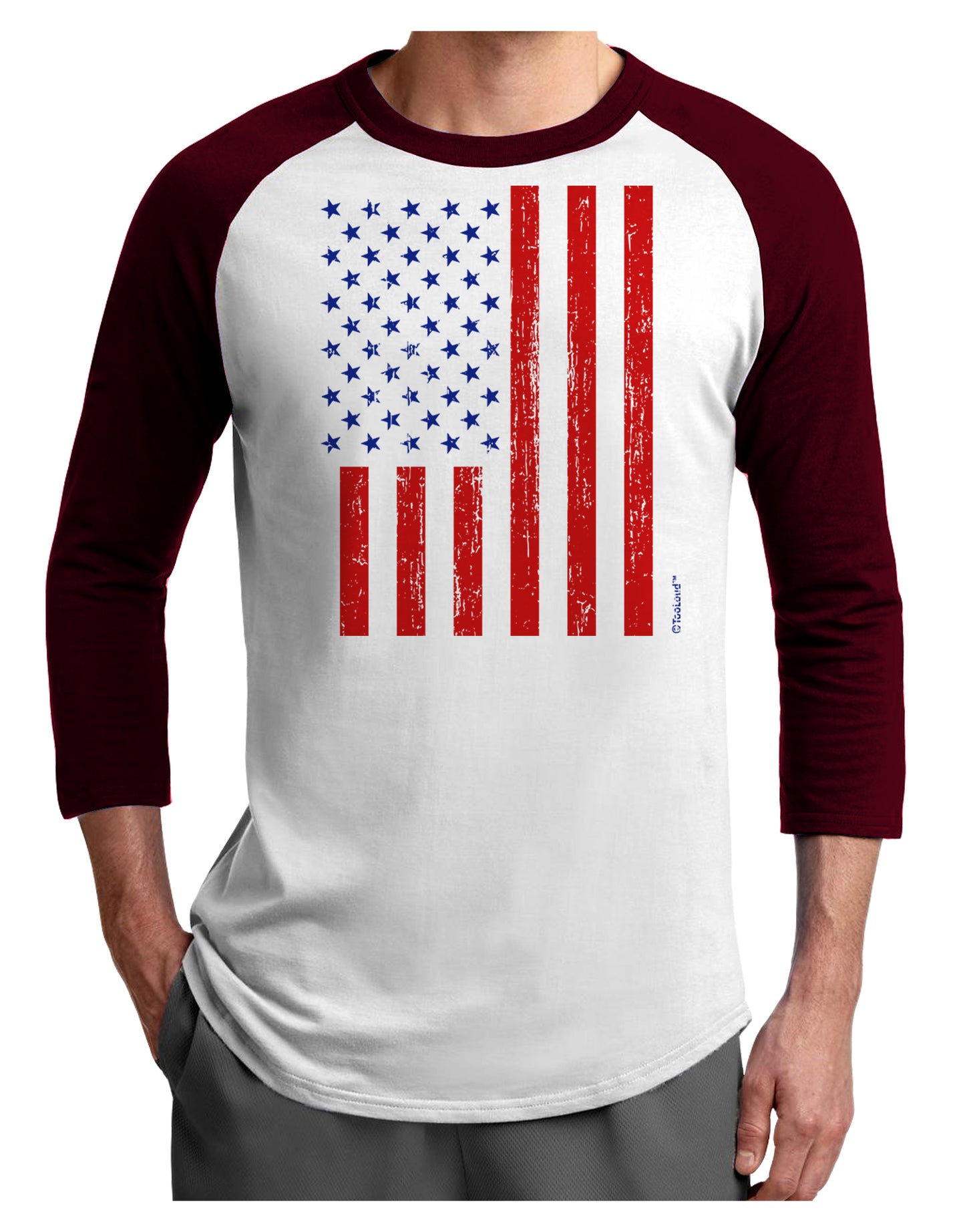 Red and Blue Stamp Style American Flag - Distressed Adult Raglan Shirt by TooLoud-TooLoud-White-Cardinal-X-Small-Davson Sales