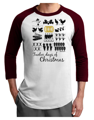 12 Days of Christmas Text Color Adult Raglan Shirt-TooLoud-White-Cardinal-X-Small-Davson Sales