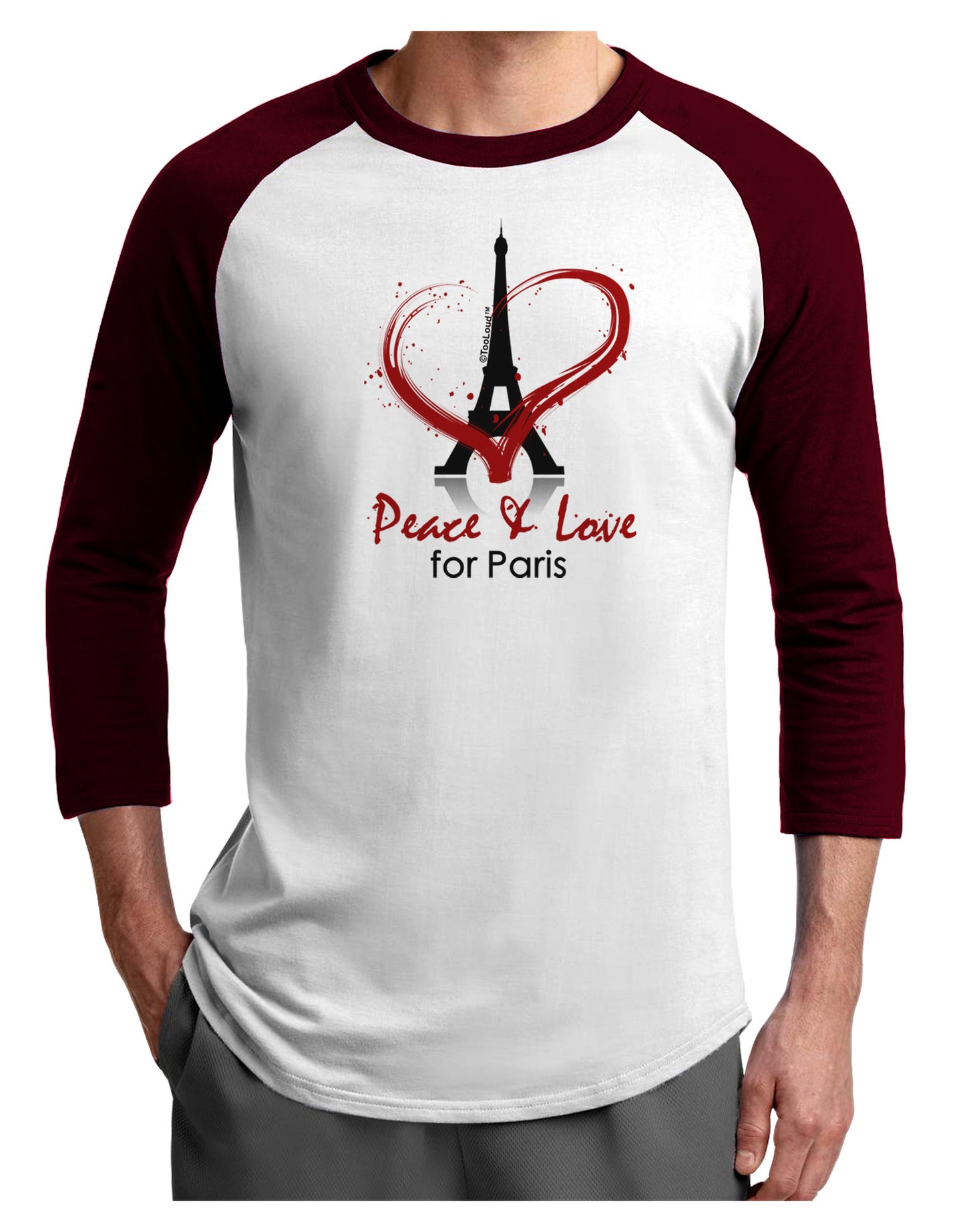 Peace & Love For Paris Adult Raglan Shirt-Raglan Shirt-TooLoud-White-Cardinal-X-Small-Davson Sales