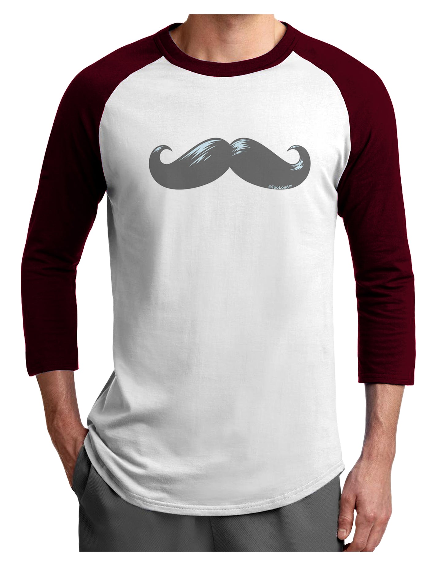 Big Gray Mustache Adult Raglan Shirt-Raglan Shirt-TooLoud-White-Cardinal-X-Small-Davson Sales