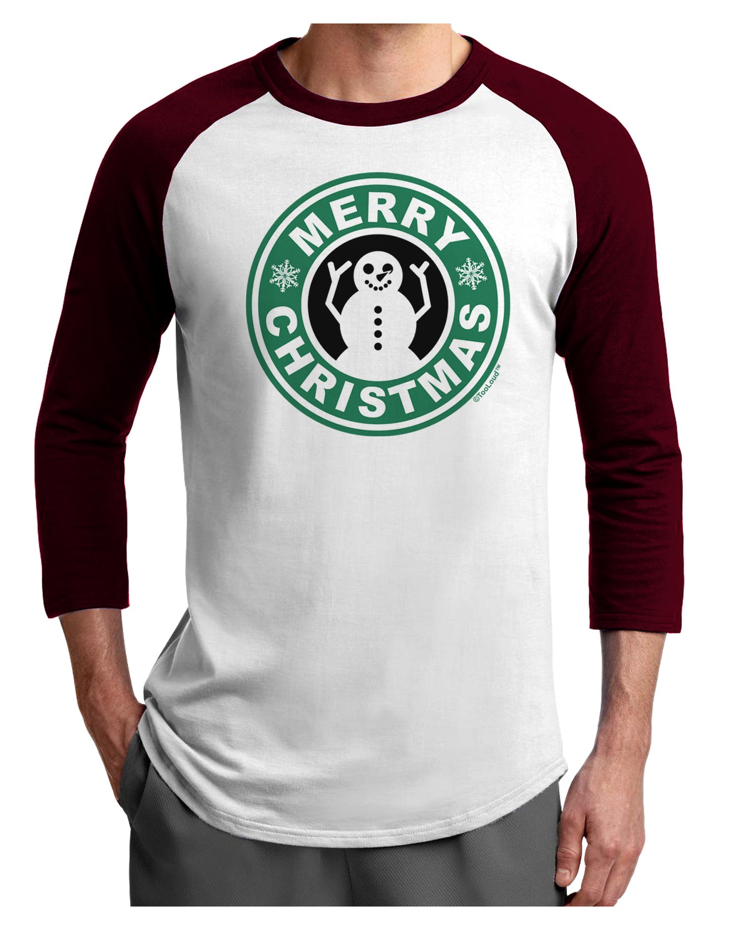 Merry Christmas Latte Logo Adult Raglan Shirt-Raglan Shirt-TooLoud-White-Cardinal-X-Small-Davson Sales