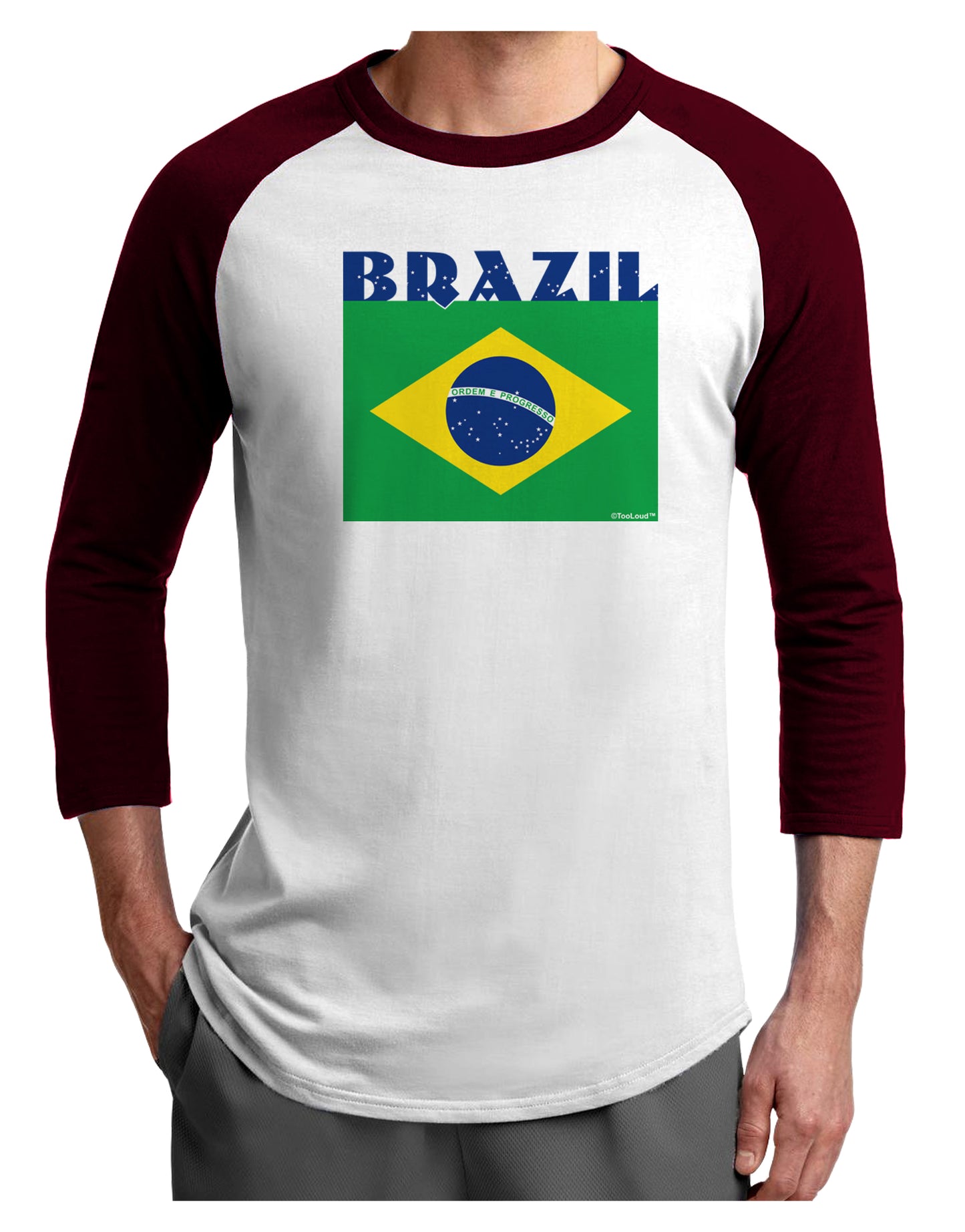 Brazil Flag Adult Raglan Shirt-Raglan Shirt-TooLoud-White-Cardinal-X-Small-Davson Sales