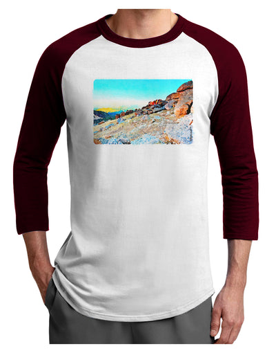 CO Rockies View Watercolor Adult Raglan Shirt-Raglan Shirt-TooLoud-White-Cardinal-X-Small-Davson Sales