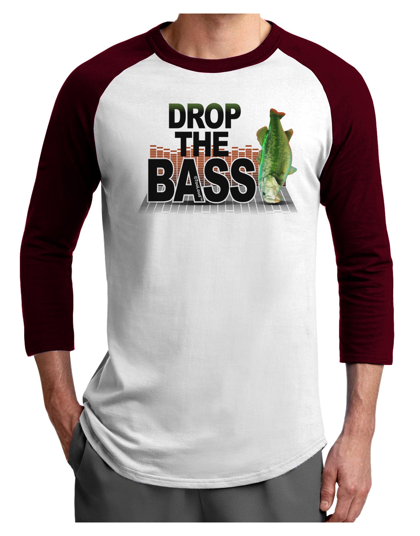 Drop The Bass Fish Adult Raglan Shirt-Raglan Shirt-TooLoud-White-Cardinal-X-Small-Davson Sales