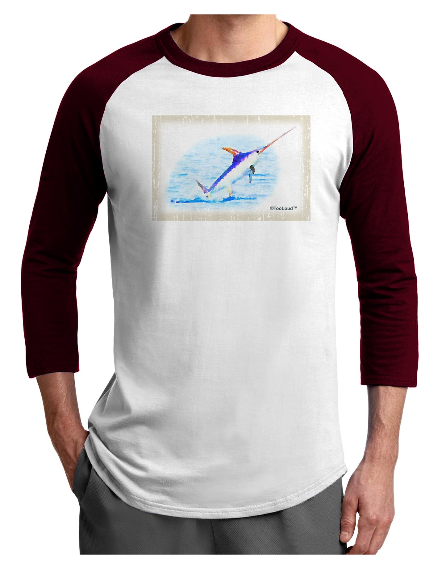 Swordfish Watercolor Adult Raglan Shirt-Raglan Shirt-TooLoud-White-Cardinal-X-Small-Davson Sales