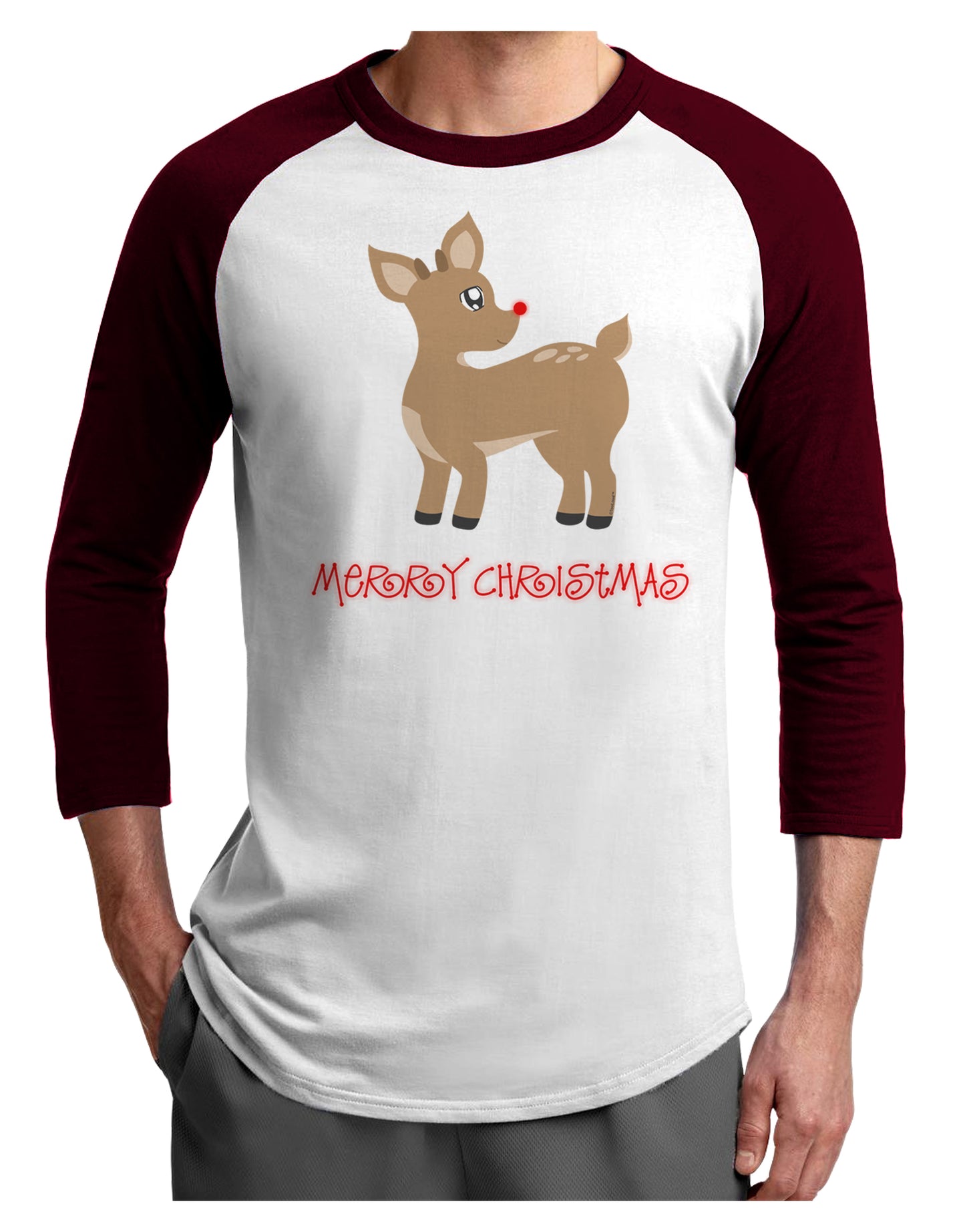 Cute Rudolph the Reindeer - Merry Christmas Adult Raglan Shirt by TooLoud-TooLoud-White-Cardinal-X-Small-Davson Sales