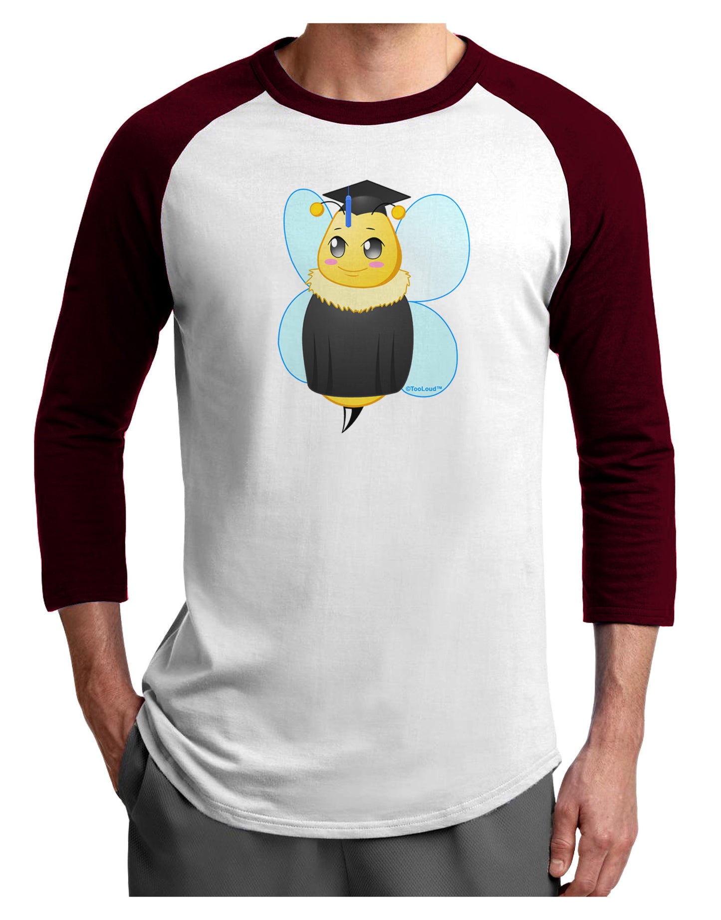 Graduation Bee Adult Raglan Shirt-Raglan Shirt-TooLoud-White-Cardinal-X-Small-Davson Sales