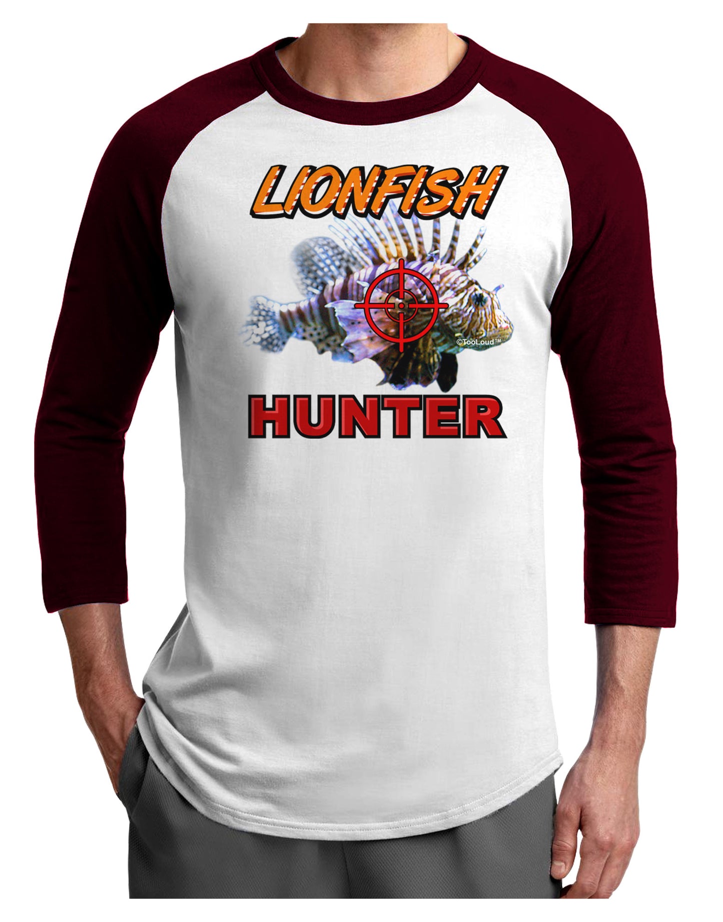Lionfish Hunter Adult Raglan Shirt-Raglan Shirt-TooLoud-White-Cardinal-X-Small-Davson Sales