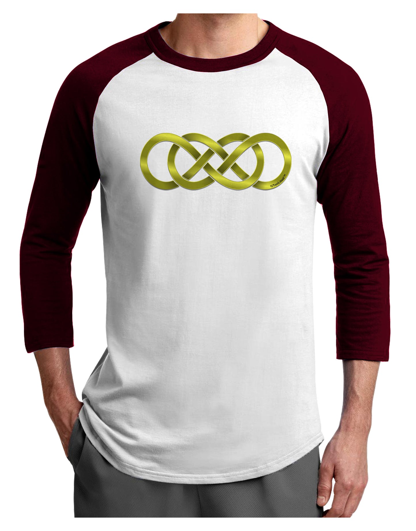 Double Infinity Gold Adult Raglan Shirt-TooLoud-White-Cardinal-X-Small-Davson Sales