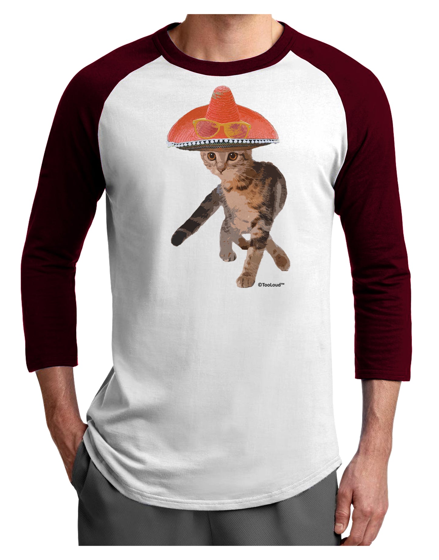 Cat with Pink Sombrero and Sunglasses Adult Raglan Shirt by TooLoud-TooLoud-White-Cardinal-X-Small-Davson Sales
