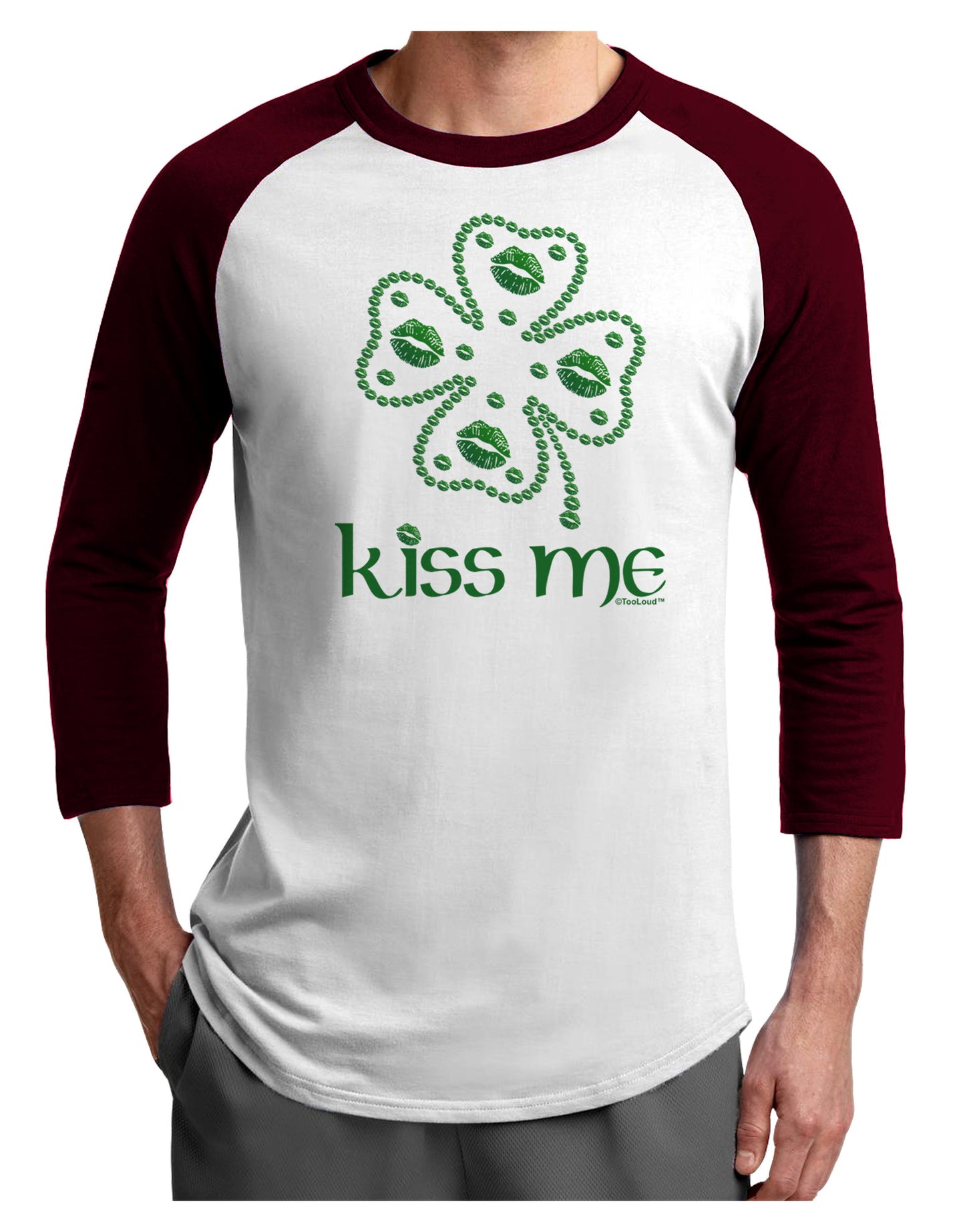 Kiss Me Clover Adult Raglan Shirt-Raglan Shirt-TooLoud-White-Cardinal-X-Small-Davson Sales
