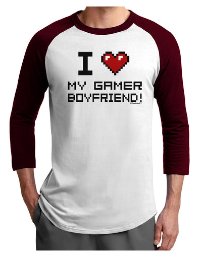 I Heart My Gamer Boyfriend Adult Raglan Shirt-TooLoud-White-Cardinal-X-Small-Davson Sales