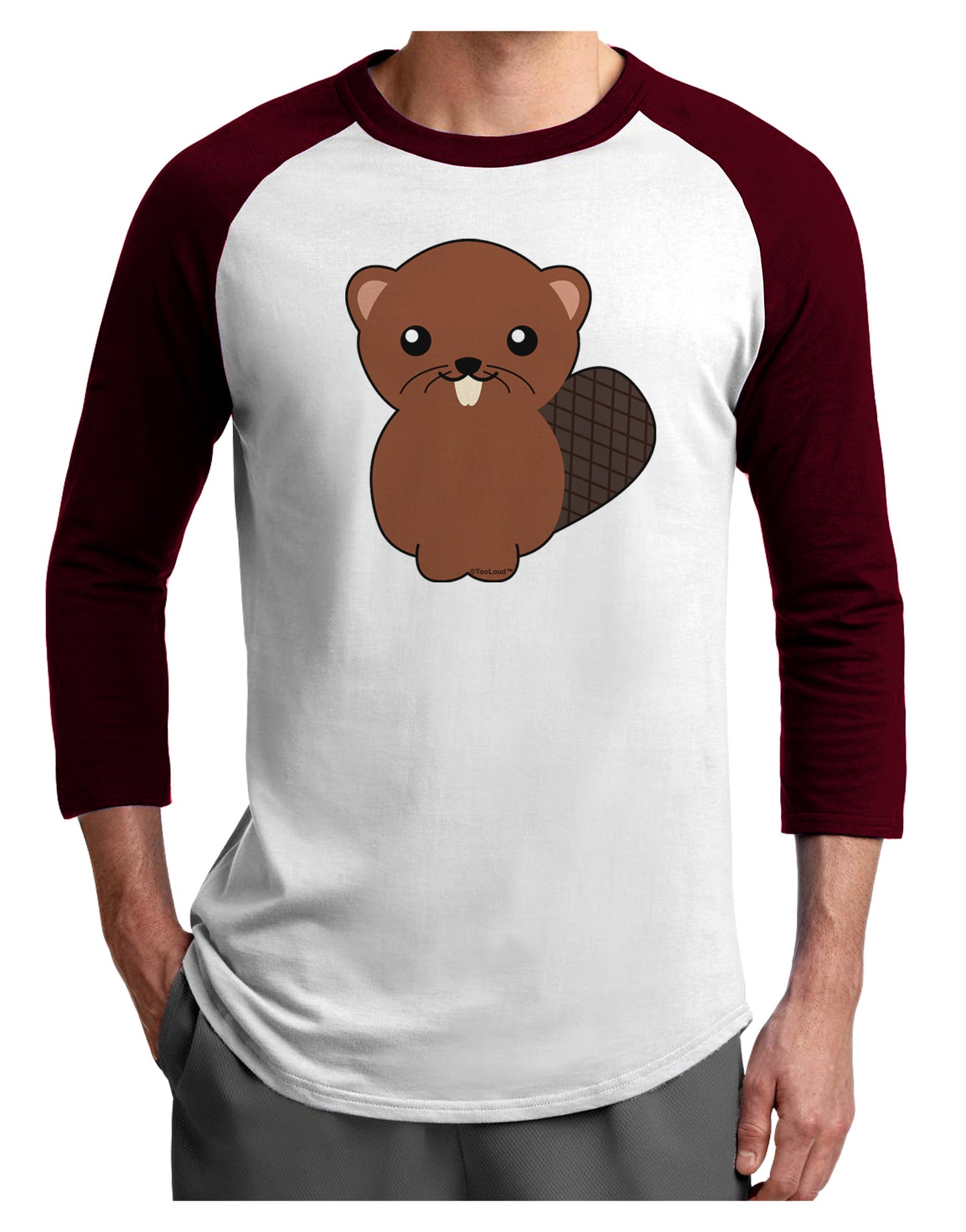 Cute Beaver Adult Raglan Shirt-TooLoud-White-Cardinal-X-Small-Davson Sales