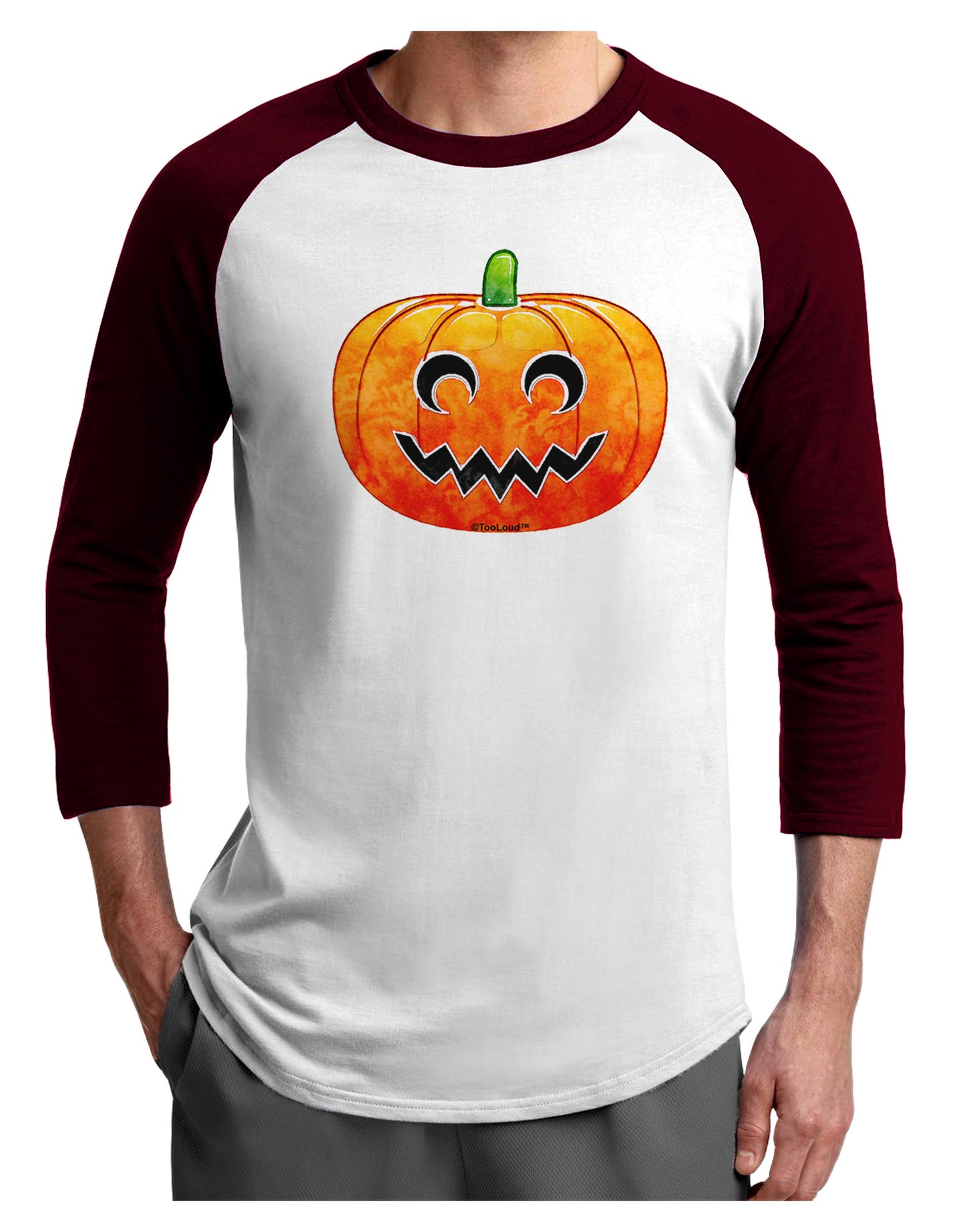 Jack-O-Lantern Watercolor Adult Raglan Shirt-TooLoud-White-Cardinal-X-Small-Davson Sales