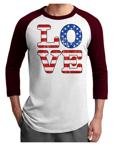 American Love Design - Distressed Adult Raglan Shirt by TooLoud-TooLoud-White-Cardinal-X-Small-Davson Sales