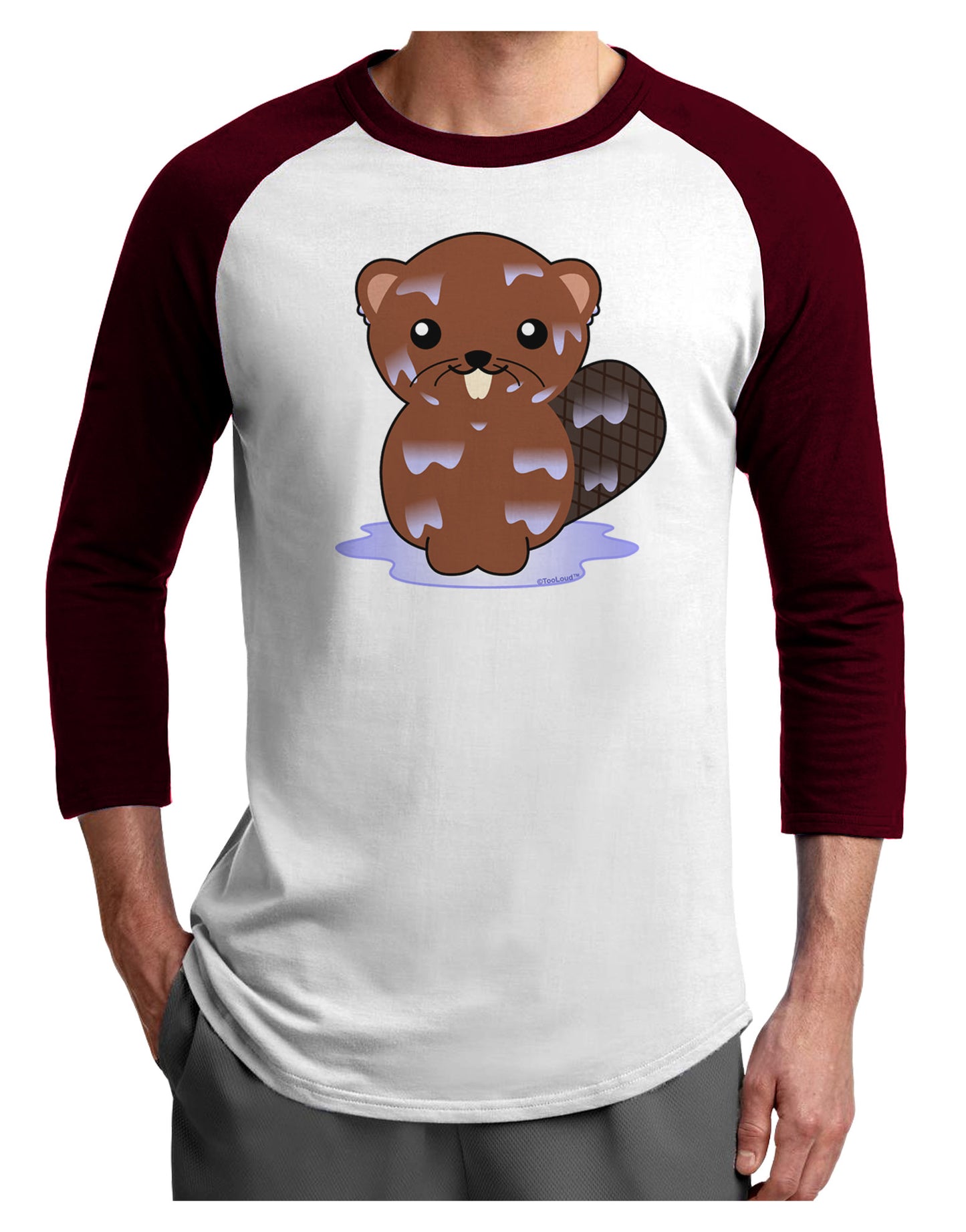 Cute Wet Beaver Adult Raglan Shirt-TooLoud-White-Cardinal-X-Small-Davson Sales