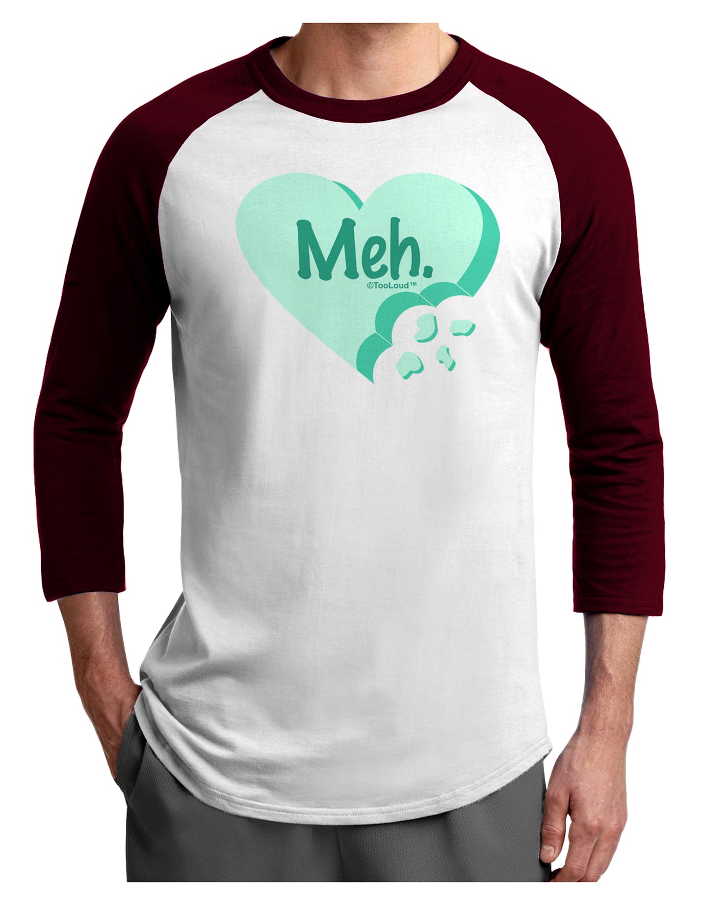 Meh Candy Heart Green - Valentines Day Adult Raglan Shirt by TooLoud-TooLoud-White-Cardinal-X-Small-Davson Sales