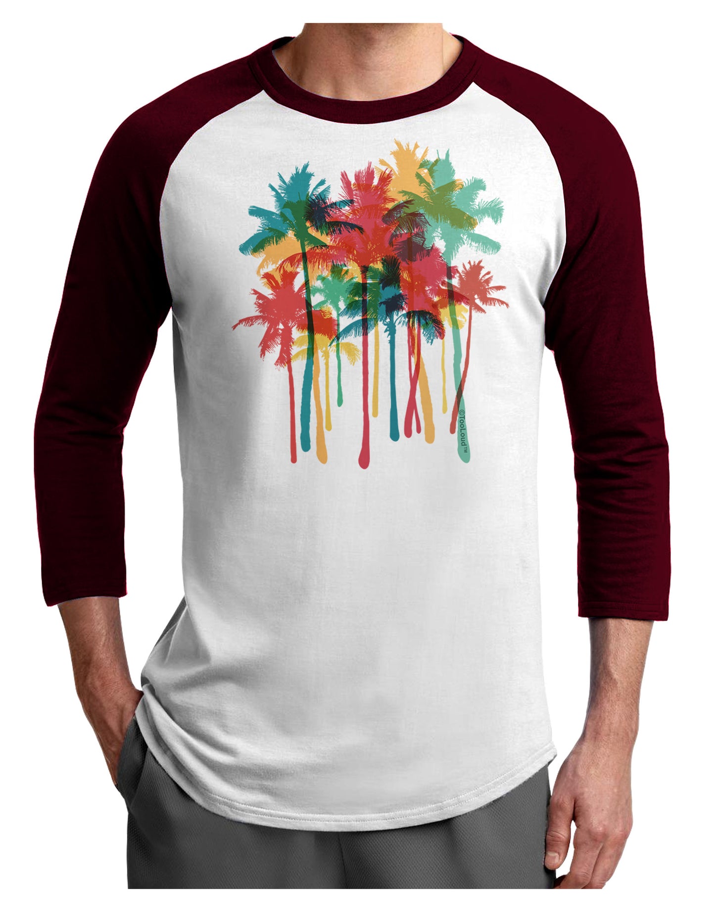 Paint Splash Palm Trees Adult Raglan Shirt-Raglan Shirt-TooLoud-White-Cardinal-X-Small-Davson Sales