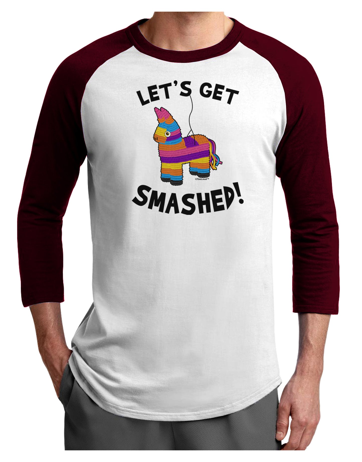 Let's Get Smashed Pinata Adult Raglan Shirt-TooLoud-White-Cardinal-X-Small-Davson Sales