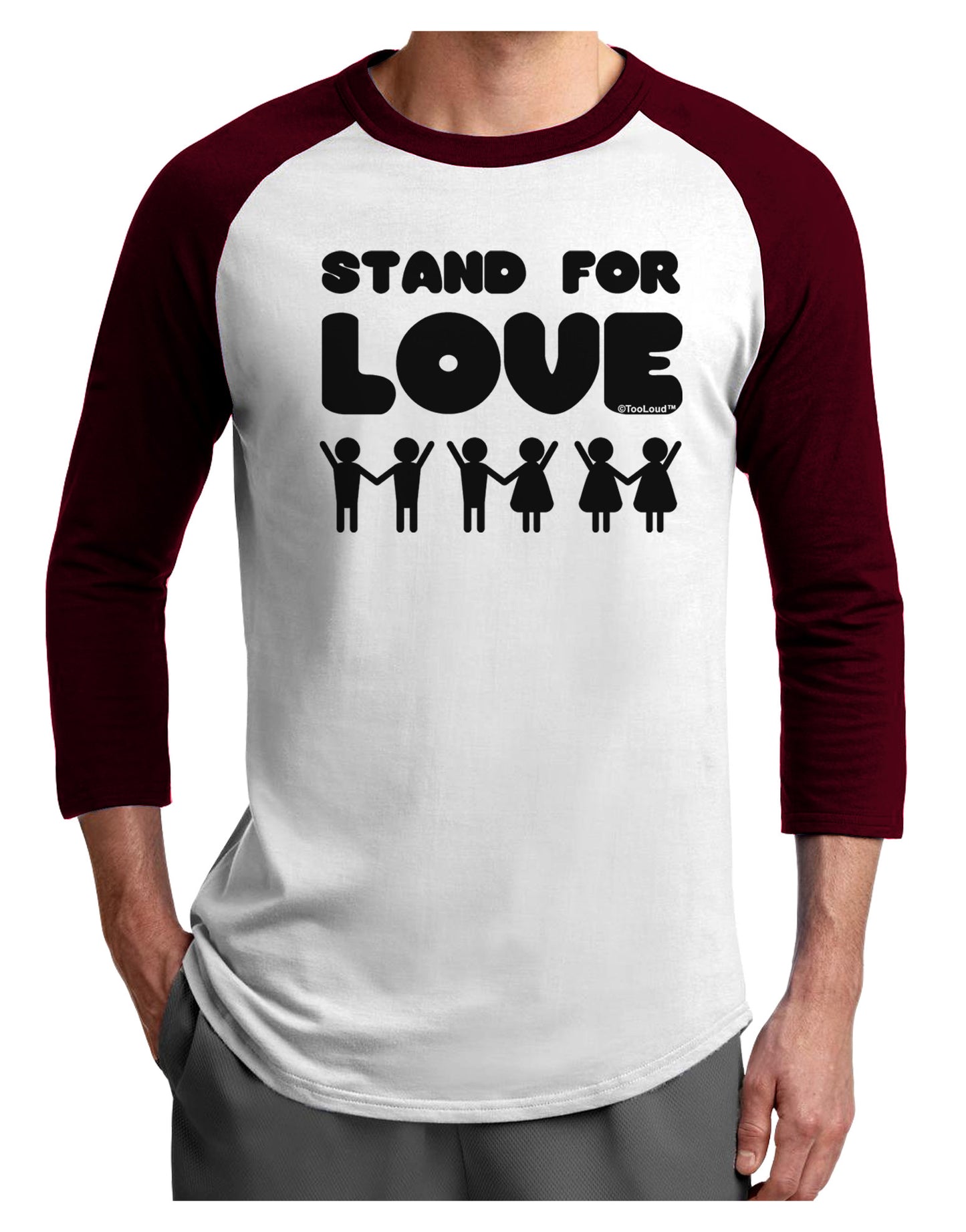 Stand For Love Adult Raglan Shirt-TooLoud-White-Cardinal-X-Small-Davson Sales