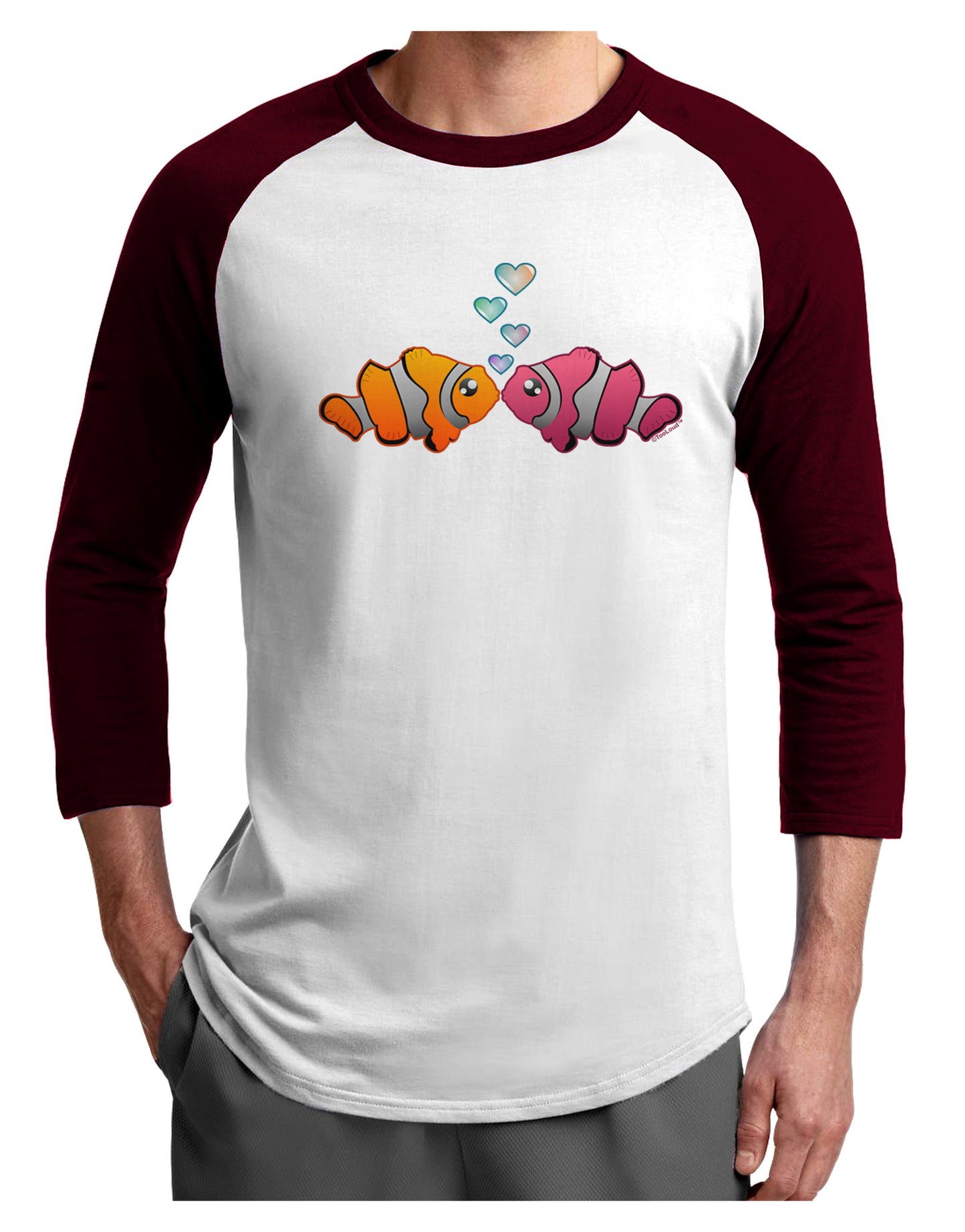 Kissy Clownfish Adult Raglan Shirt-Raglan Shirt-TooLoud-White-Cardinal-X-Small-Davson Sales