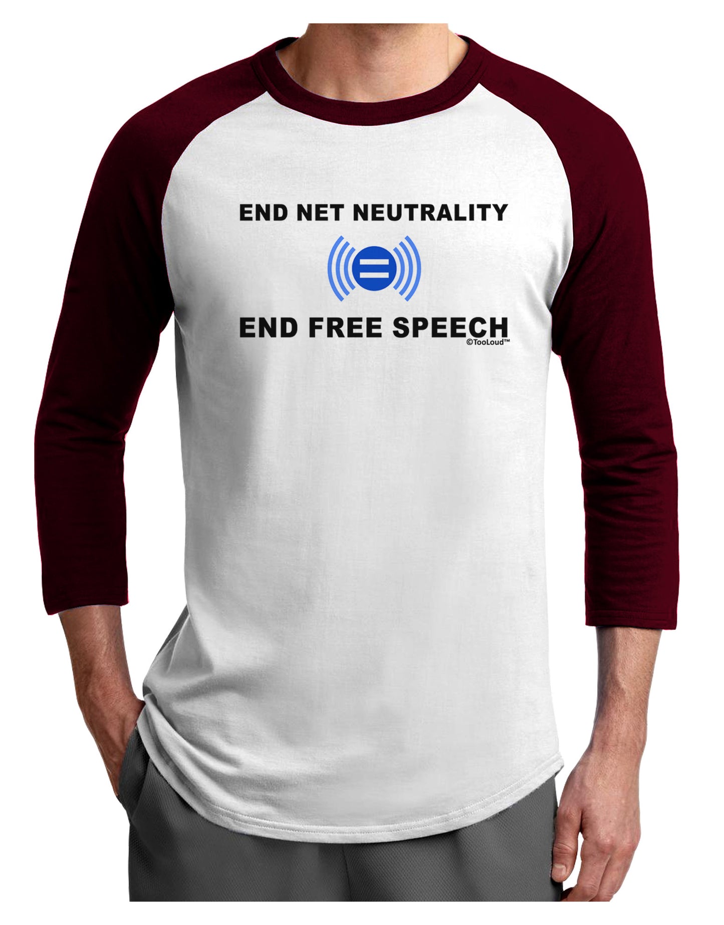 End Net Neutrality End Free Speech Adult Raglan Shirt-TooLoud-White-Cardinal-X-Small-Davson Sales