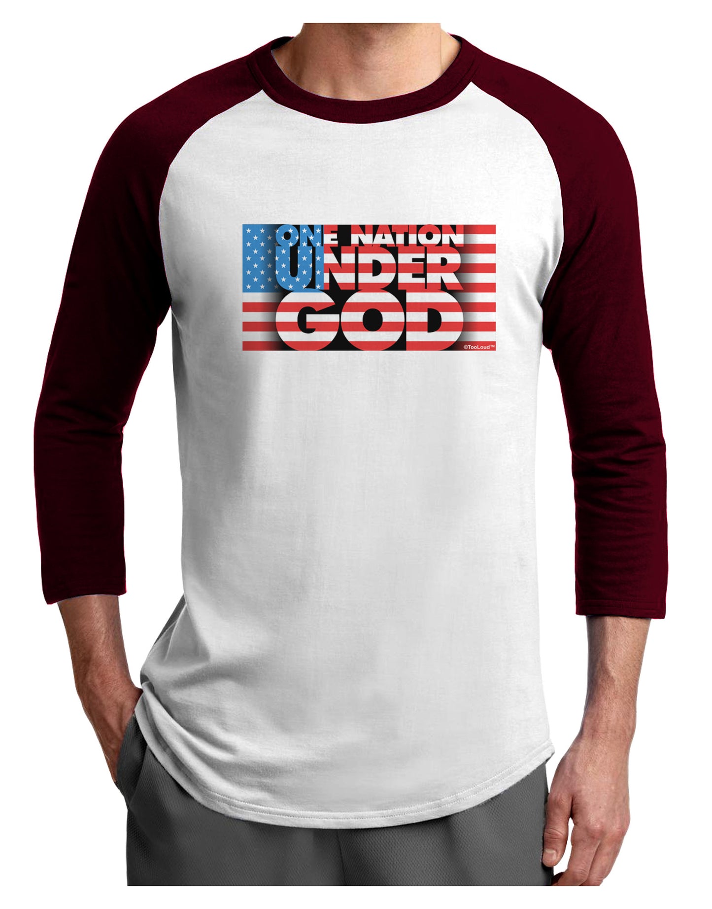 One Nation Under God Adult Raglan Shirt-Raglan Shirt-TooLoud-White-Cardinal-X-Small-Davson Sales
