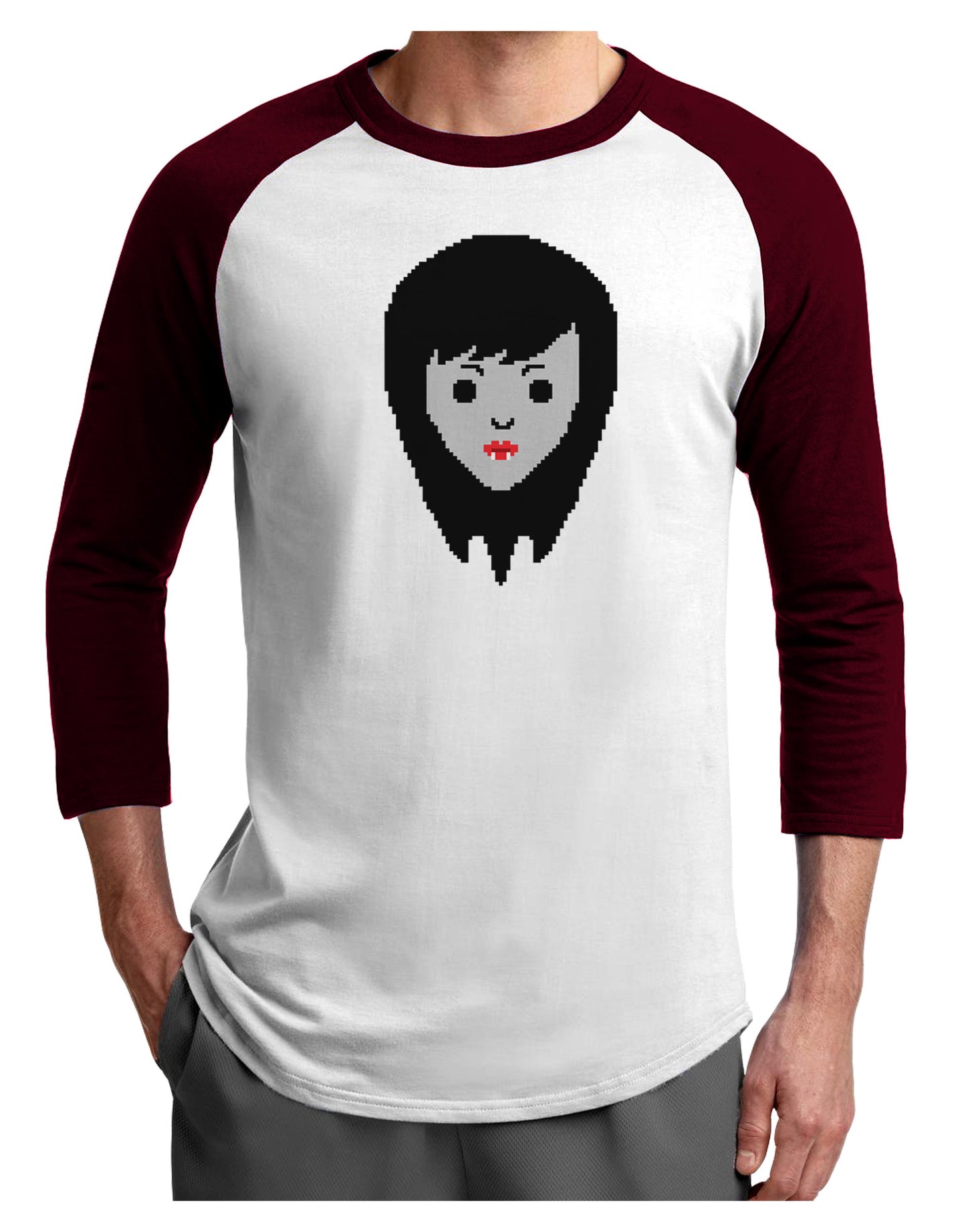 Cute Pixel Vampire Female Adult Raglan Shirt-TooLoud-White-Cardinal-X-Small-Davson Sales