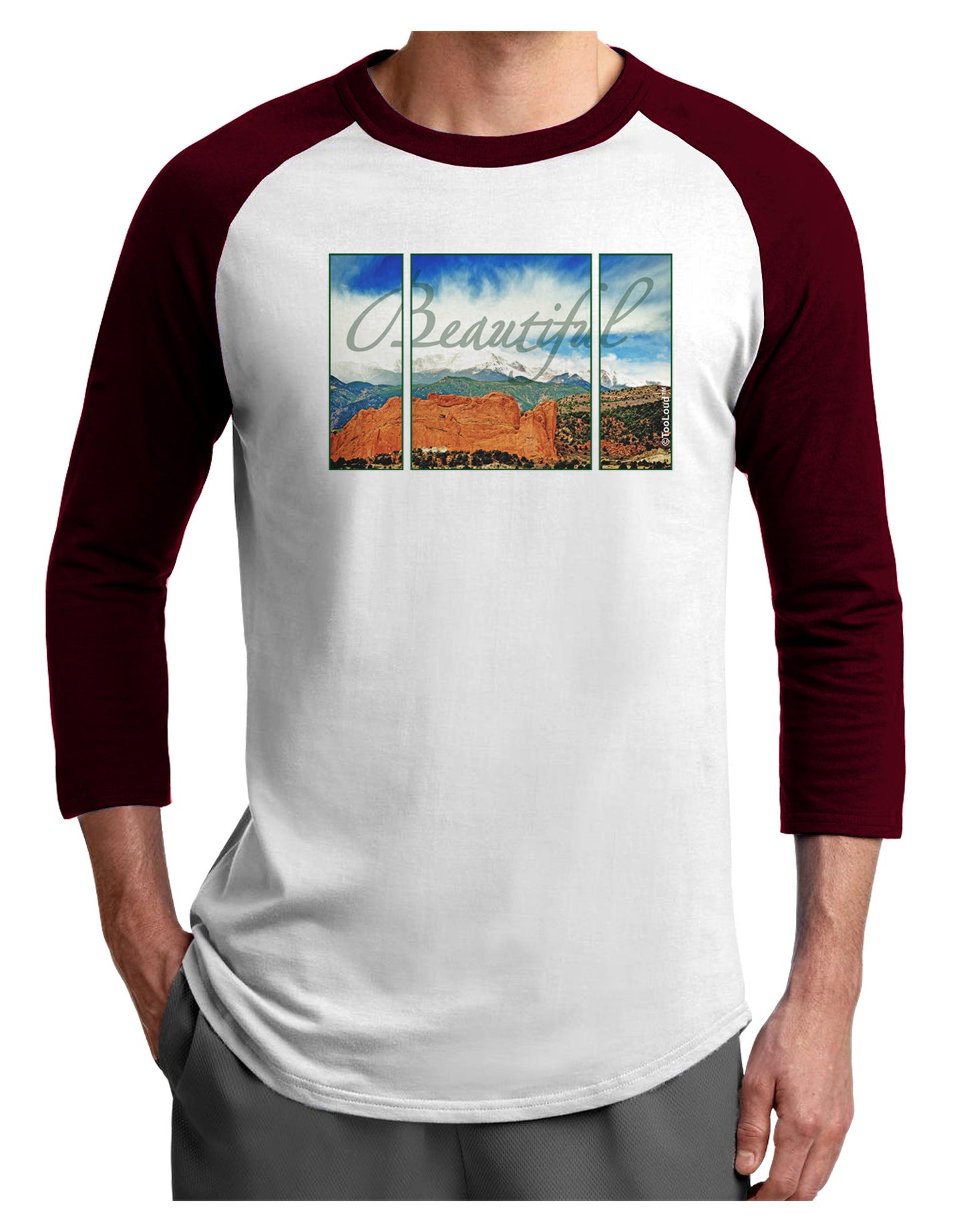 CO Beautiful View Text Adult Raglan Shirt-Raglan Shirt-TooLoud-White-Cardinal-X-Small-Davson Sales