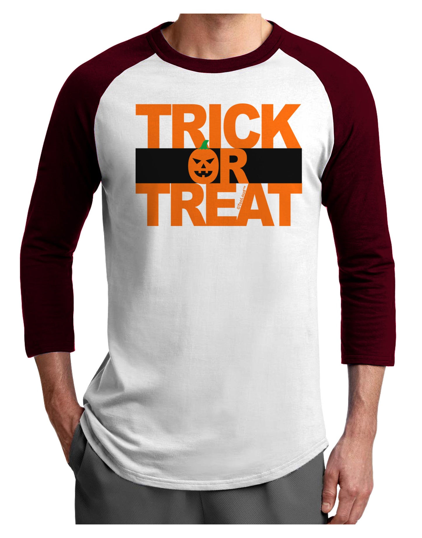Trick or Treat Text Adult Raglan Shirt-Raglan Shirt-TooLoud-White-Cardinal-X-Small-Davson Sales