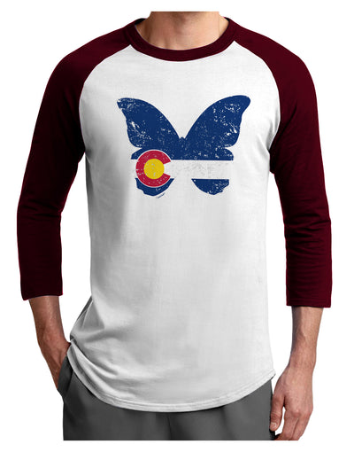 Grunge Colorado Butterfly Flag Adult Raglan Shirt-Mens T-Shirt-TooLoud-White-Cardinal-X-Small-Davson Sales