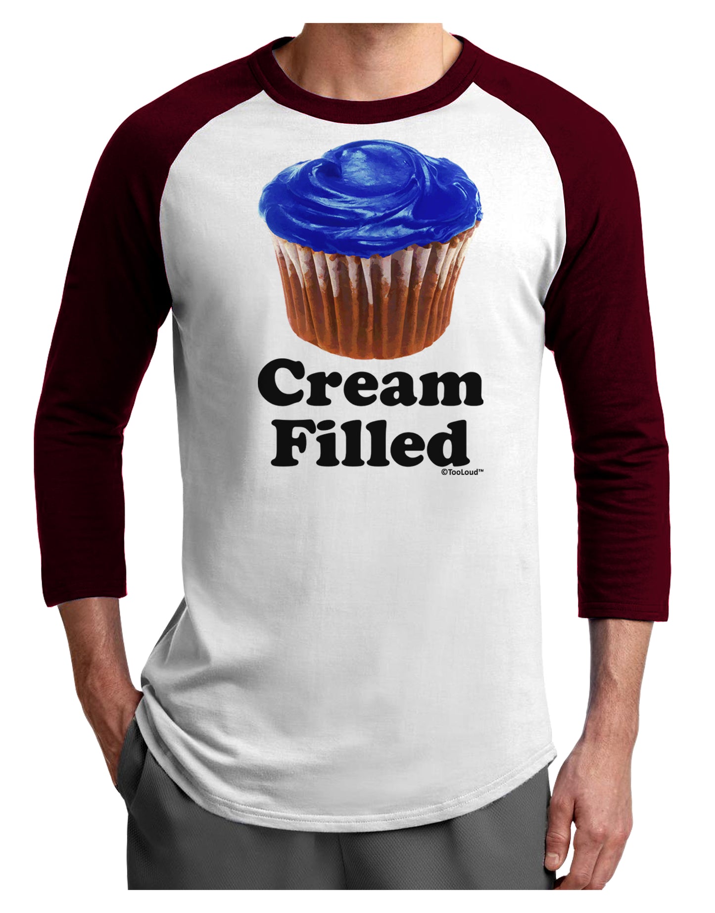 Cream Filled Blue Cupcake Design Adult Raglan Shirt by TooLoud-Raglan Shirt-TooLoud-White-Cardinal-X-Small-Davson Sales