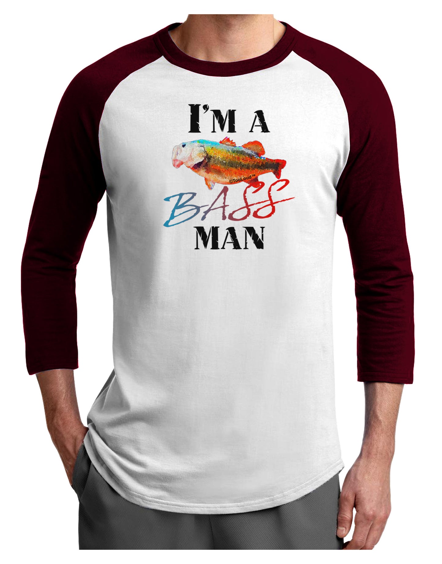 I'm A Bass Man Watercolor Adult Raglan Shirt-Raglan Shirt-TooLoud-White-Cardinal-X-Small-Davson Sales