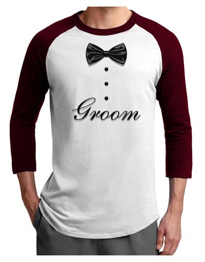 Tuxedo - Groom Adult Raglan Shirt-Raglan Shirt-TooLoud-White-Cardinal-X-Small-Davson Sales