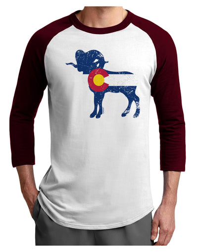 Grunge Rocky Mountain Bighorn Sheep Flag Adult Raglan Shirt-Mens T-Shirt-TooLoud-White-Cardinal-X-Small-Davson Sales