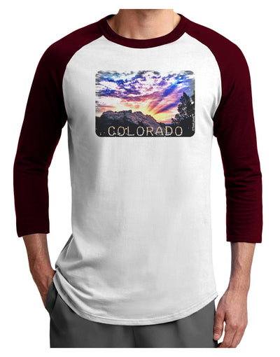 Colorado Rainbow Sunset Text Adult Raglan Shirt-Raglan Shirt-TooLoud-White-Cardinal-X-Small-Davson Sales