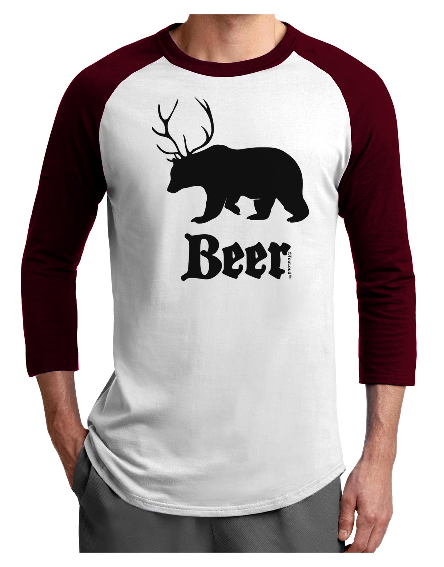 Beer Animal Adult Raglan Shirt-TooLoud-White-Cardinal-X-Small-Davson Sales