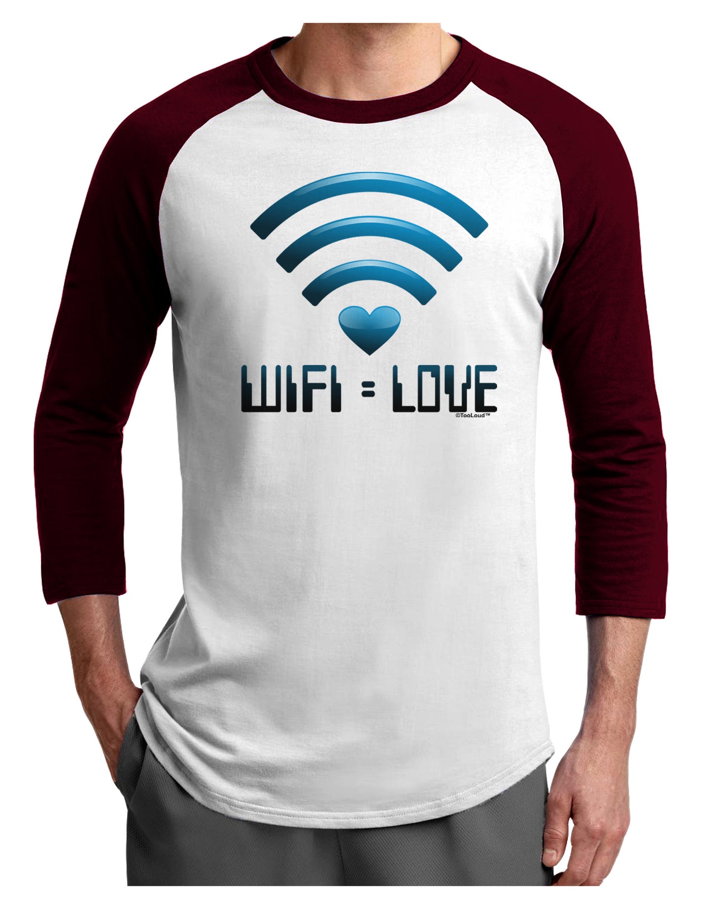 TooLoud Wifi Equals Love Adult Raglan Shirt-Raglan Shirt-TooLoud-White-Cardinal-X-Small-Davson Sales