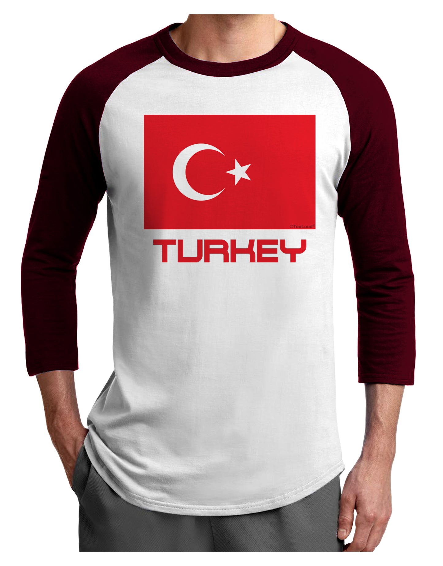 Turkey Flag with Text Adult Raglan Shirt by TooLoud-TooLoud-White-Cardinal-X-Small-Davson Sales
